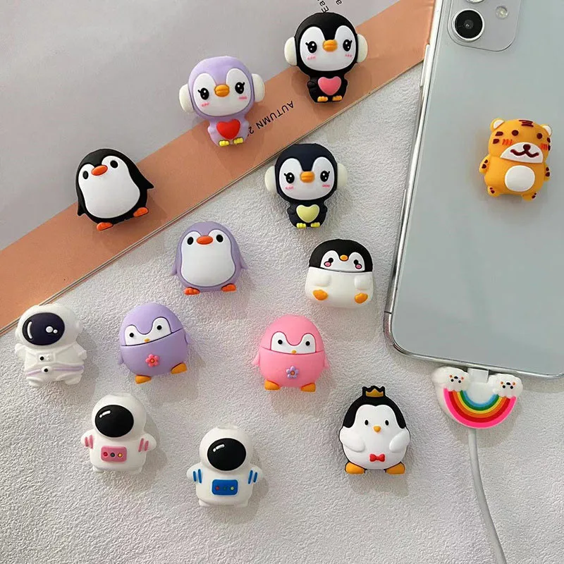 Penguin Cute Cable Protector Cartoon Charger Protector Cable Winder Organizer For iPhone Data Line Cord Protective Cover