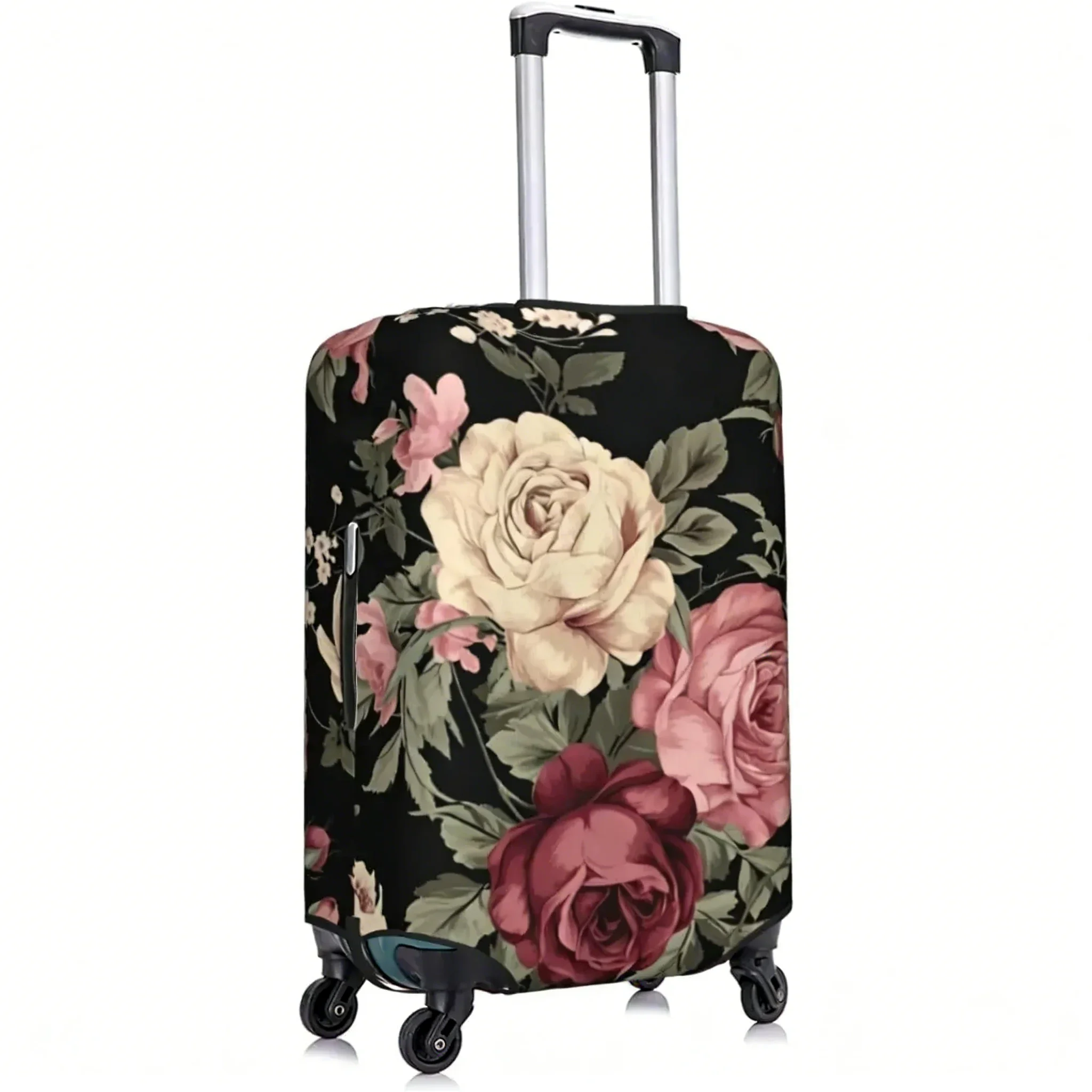 

Винтажный розово-кремовый чехол для чемодана с темным цветочным узором, эластичный, защитный, от царапин, незаменимый для путешествий, подходит для чемоданов любого размера