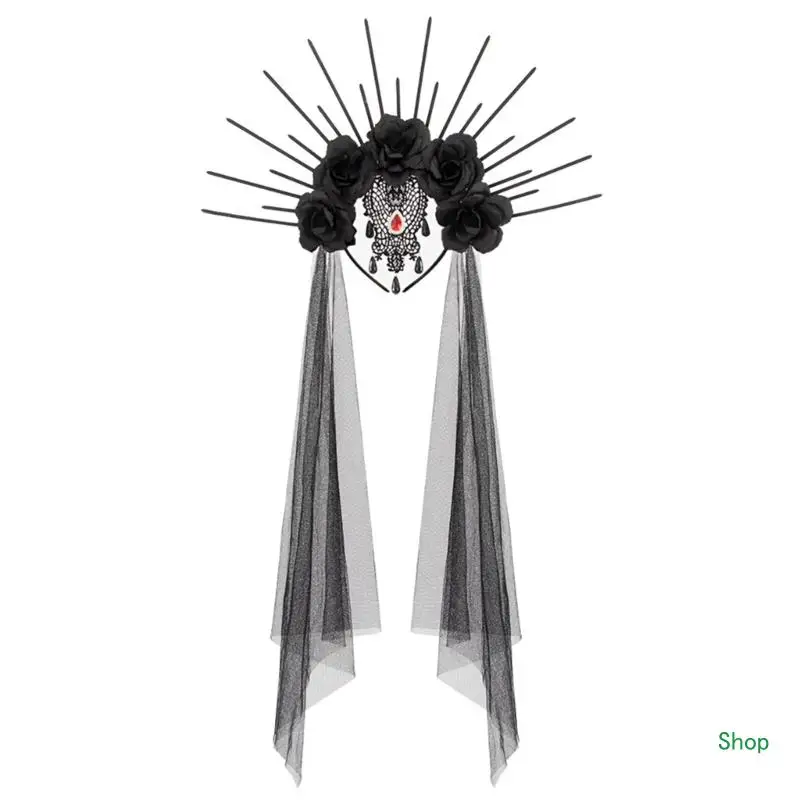 

Dropship Dark Series Rose Headband with Veil for Women Girl Halloween Props Flower Hairhoop Festival Costume Roleplay Accessory