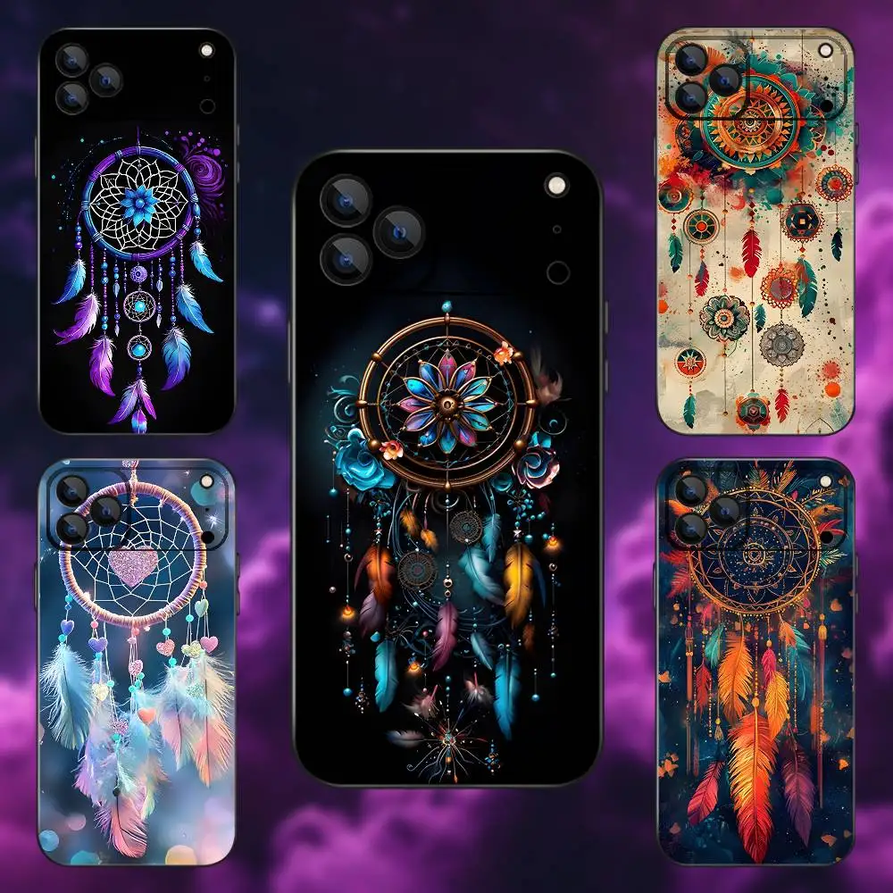 

Feather Art Dreamcatcher Phone Case For iPhone 17,16,15,14,13,12,Pro,Max,Plus,E,SE4,Air,Mini Black Soft Box