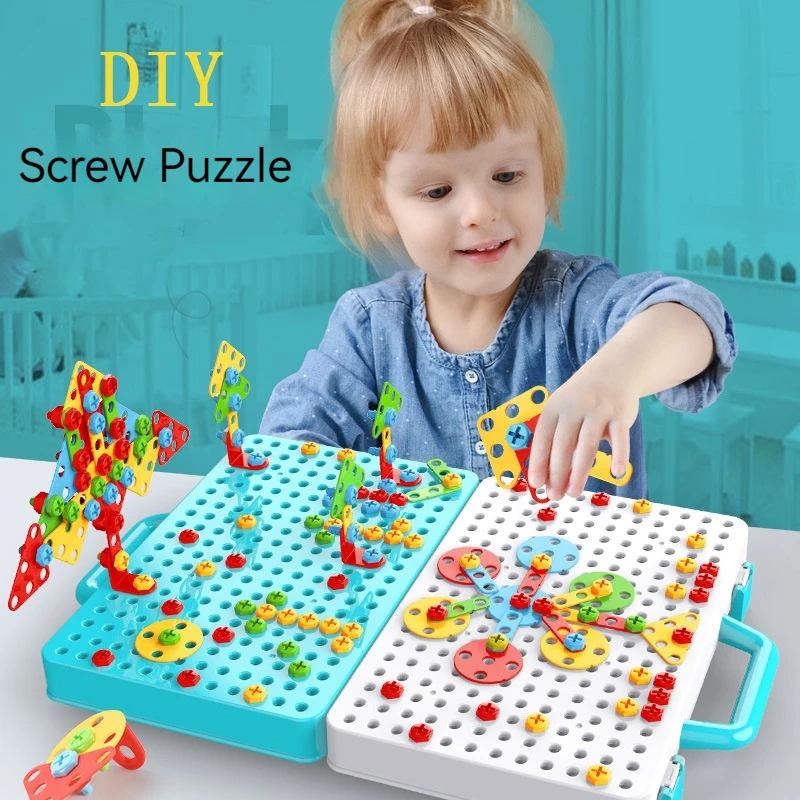 Drill Screw Nut Puzzles Kids Toys Pretend Play Tool Electric Drill Disassembly Assembly Children Drill 3D Puzzle Toys For Boy