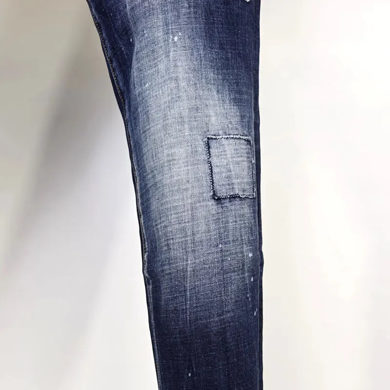 

Y2KDesigner High Street Fashion New Men's Jeans with Wrinkle, Painted, Patched, Washed, Elastic, Slimming, R