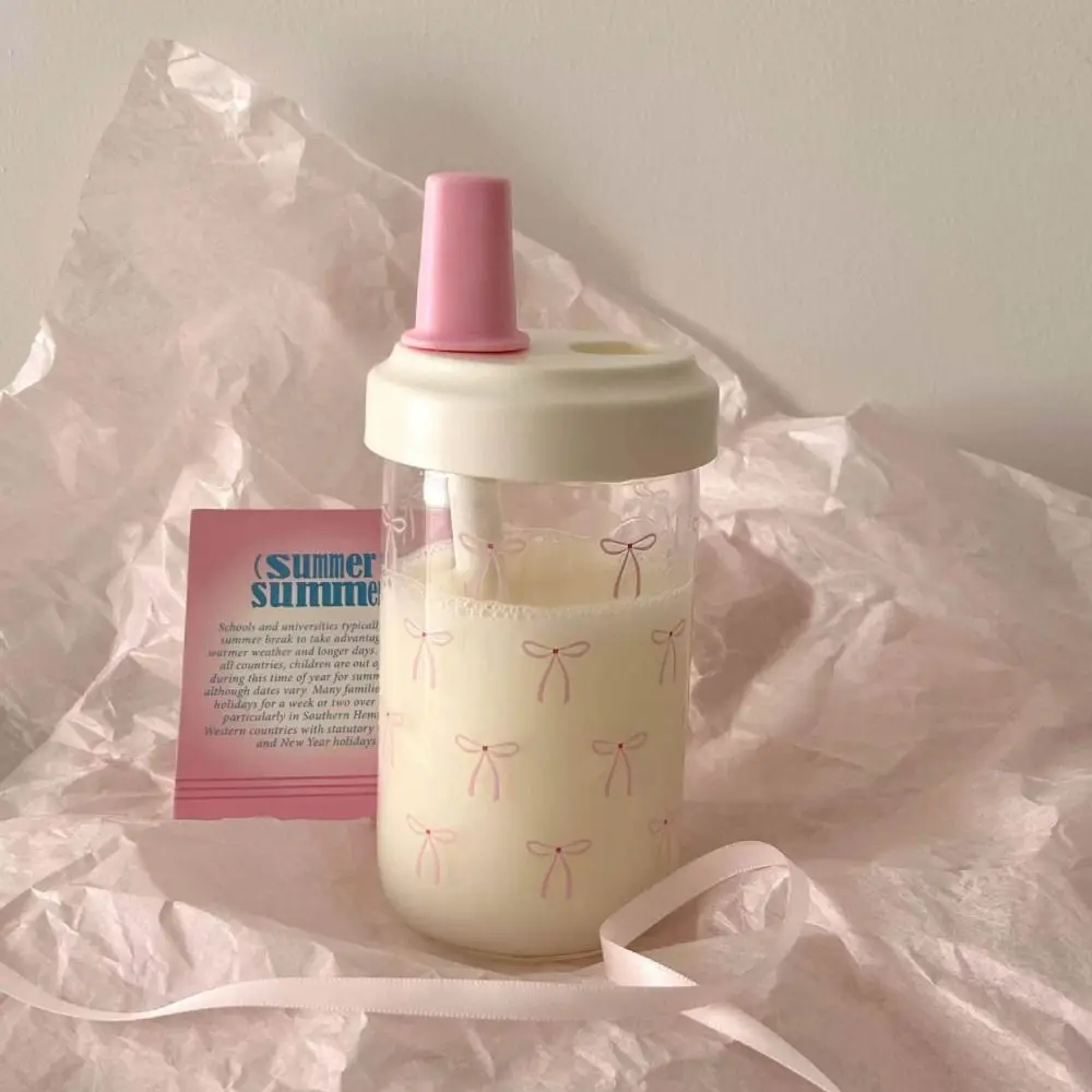 Niedliche Schleife, 500/700 ml, Wasserflaschen, Saft, Milch, Kunststoffbecher mit Deckel, Strohhalm, Bubble Tea, Kaffeetassen, Trinkgeschirr mit großer Kapazität
