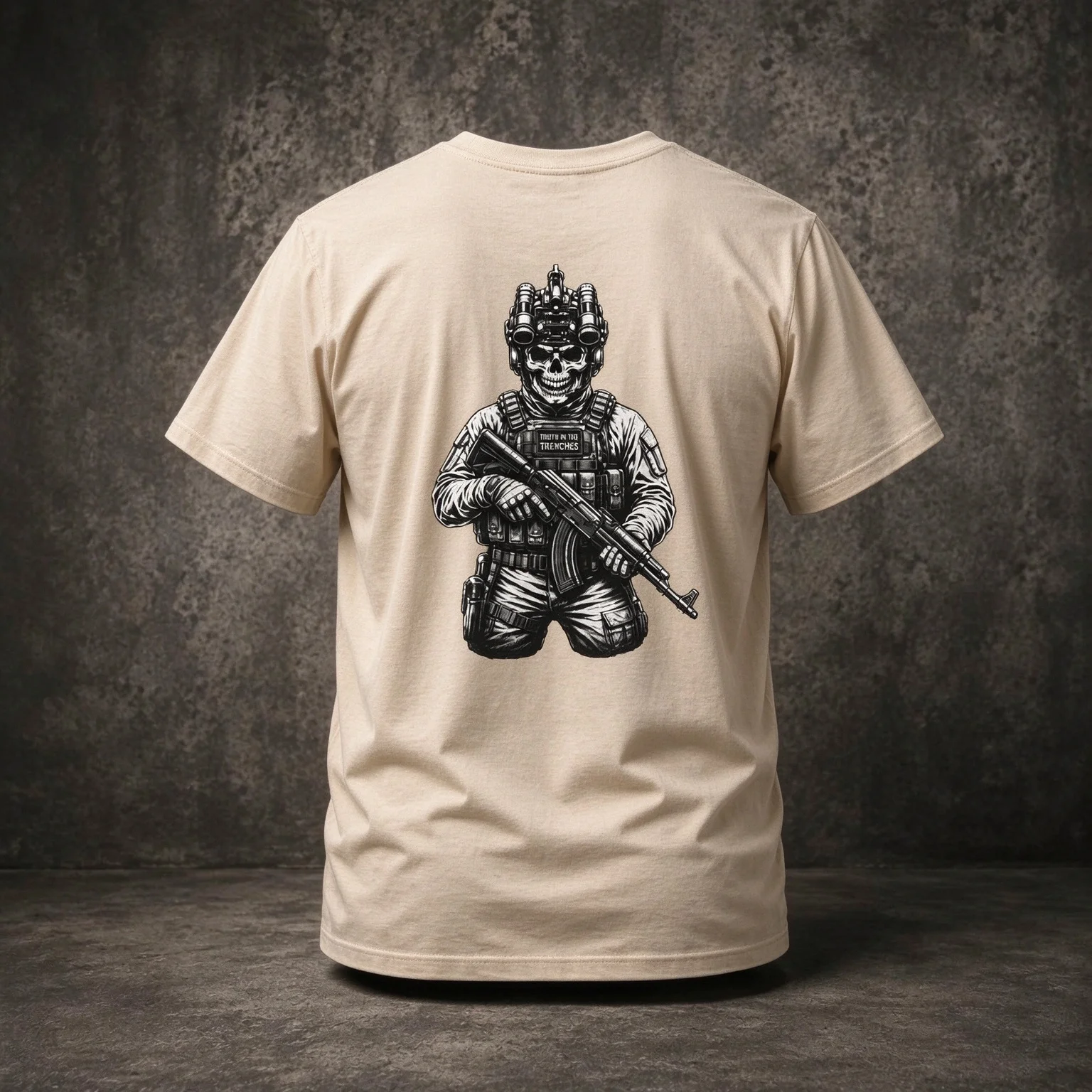 2026 New Oversized Unisex Streetwear T Shirt Tactical Skull Soldier Big Back Print Black Tee Night Vision Helmet Tops