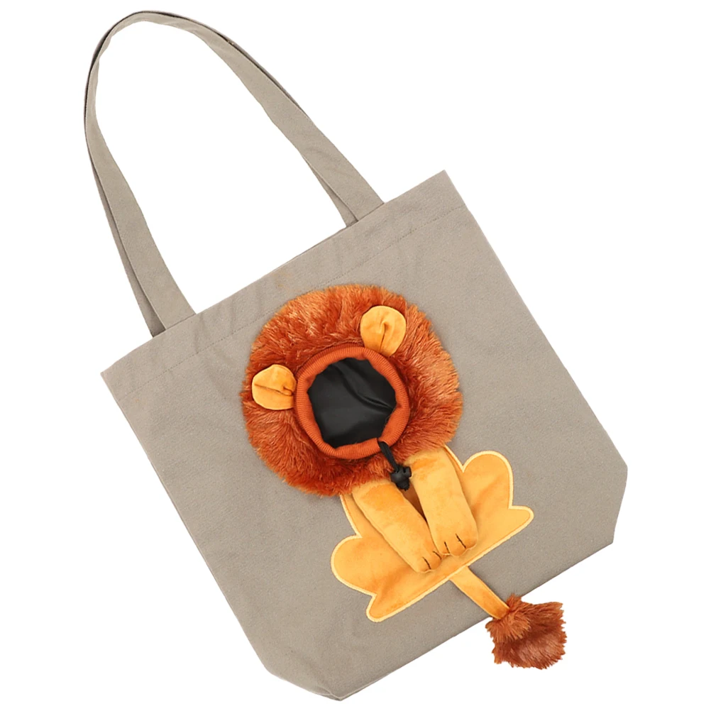 

Cute Lion Design Single Shoulder Pet Canvas Bag Small Size Dark Gray Lightweight Breathable Cat Carrier for Dogs