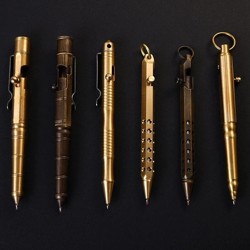 Outdoors EDC Brass Writing Tools Cylindrical Bolt Ballpoint Pen Mini Keychain Business Signature Stationery Gift Pen EDC