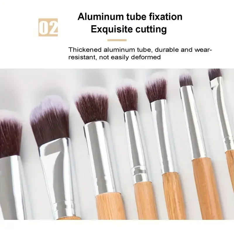 Conjunto de pincéis de maquiagem profissional, 11 peças, cabo de bambu, cerdas sintéticas macias, base, corretivo, pó, blush, sombra