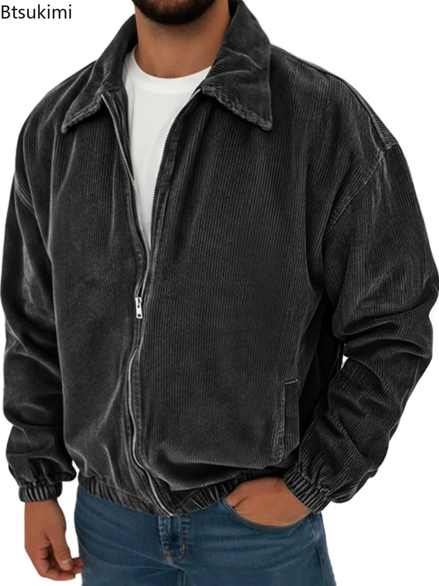 

2026 New Men's Retro Corduroy Jackets Loose Casual Long Sleeve Coats Spring Autumn Comfortable Versatile Men Jacket Big Size 5XL