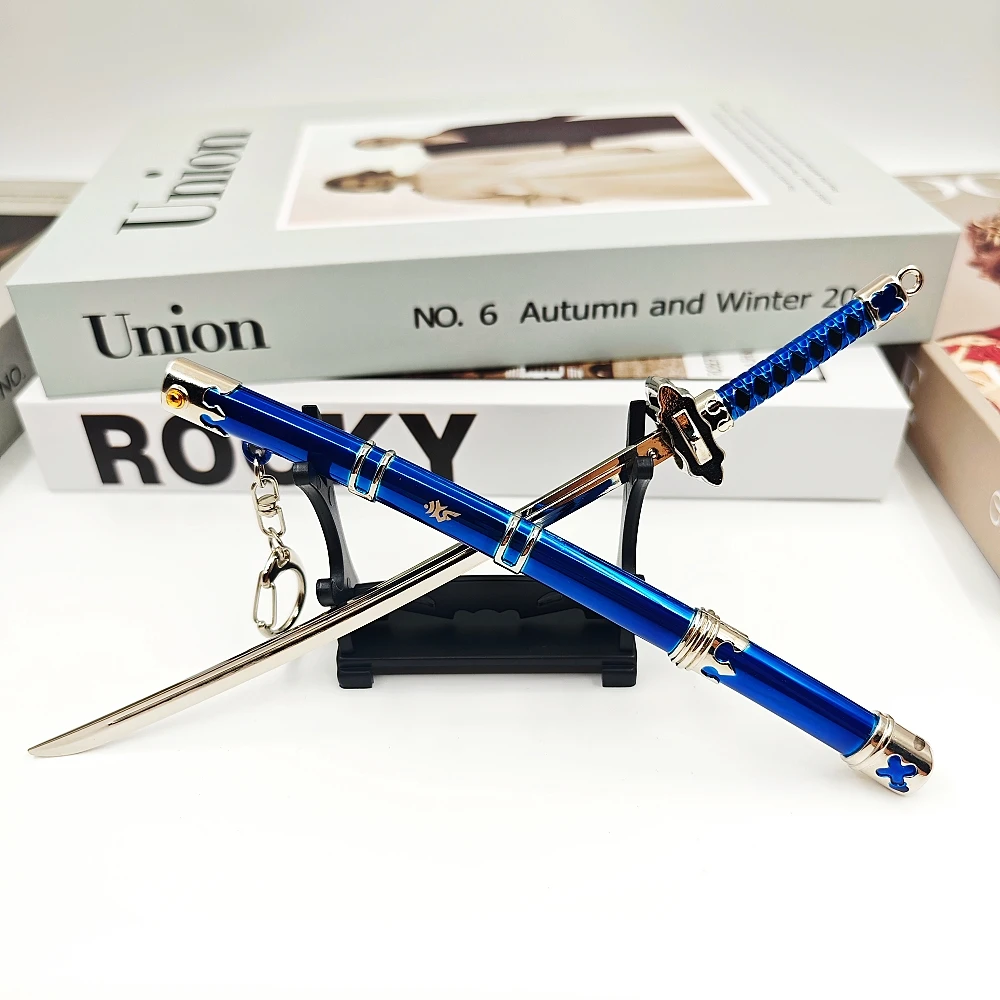 Modelo de armas de Metal periféricas de Anime japonés exorcista azul, espada emergente que rebota, artesanía, colección de adornos de juguete Katana de 23cm