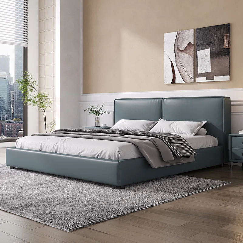 

Tofu block Italian minimalist luxury bed master bedroom double bed simple modern size apartment storage leather bed