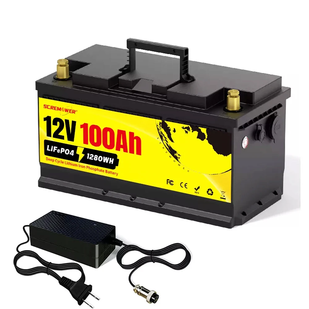 US Stock New 12V 100Ah LiFePO4 Lithium Battery Built-in 100A BMS 1280Wh 6000+ Deep Cycle for RV, Solar, Trolling Motor, Camping