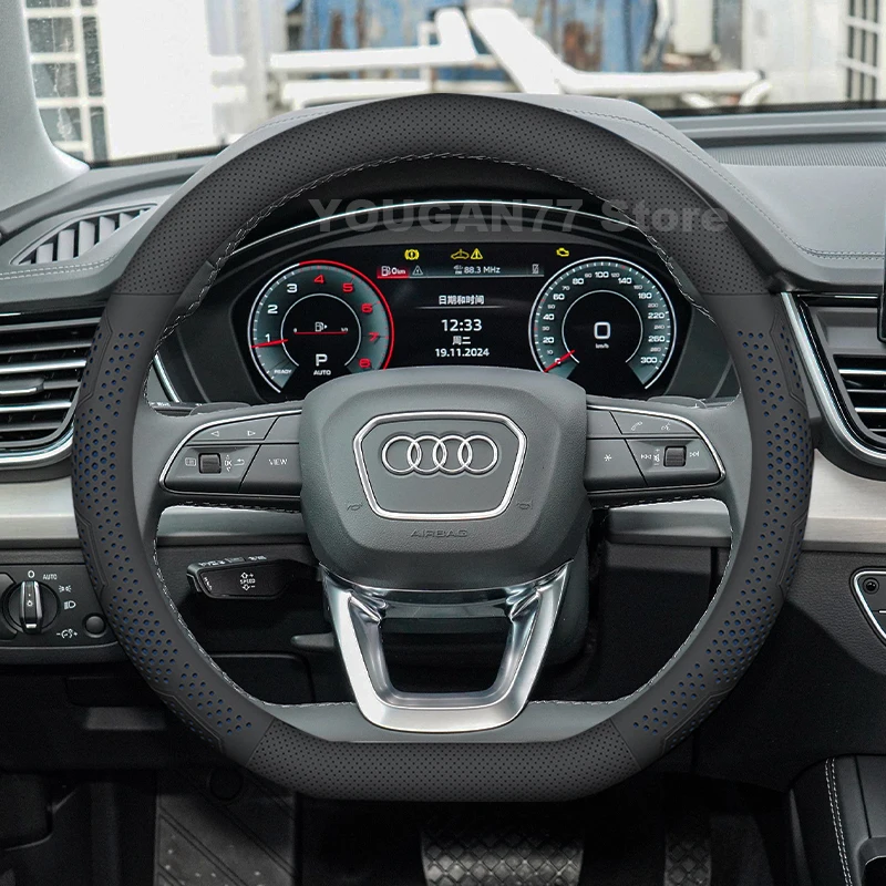 

Leather Car Steering Wheel Cover For Audi Q5L Q5 2018-2024 2025 Ultra Thin Breathable Auto Steering Wheel Audi Q5 Accessories