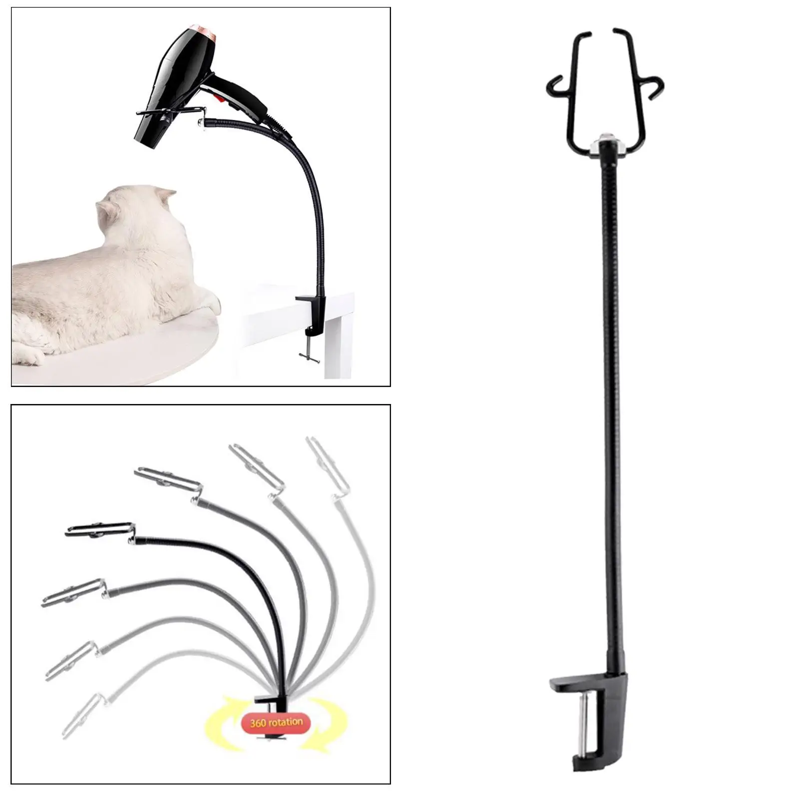 Hair Dryer Stand Adjustable Clamp Mount for Countertop Dog Grooming Table