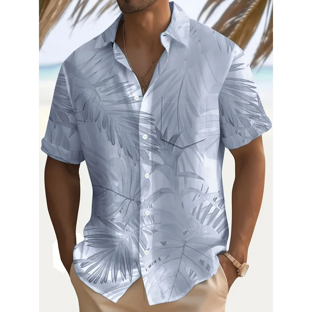 

Summer Men Hawaiian Shirts 3D Print Palm Leaf Lapel Tropical Plant Fashion Short Sleeve Shirt Simple Popular Button down Men Top