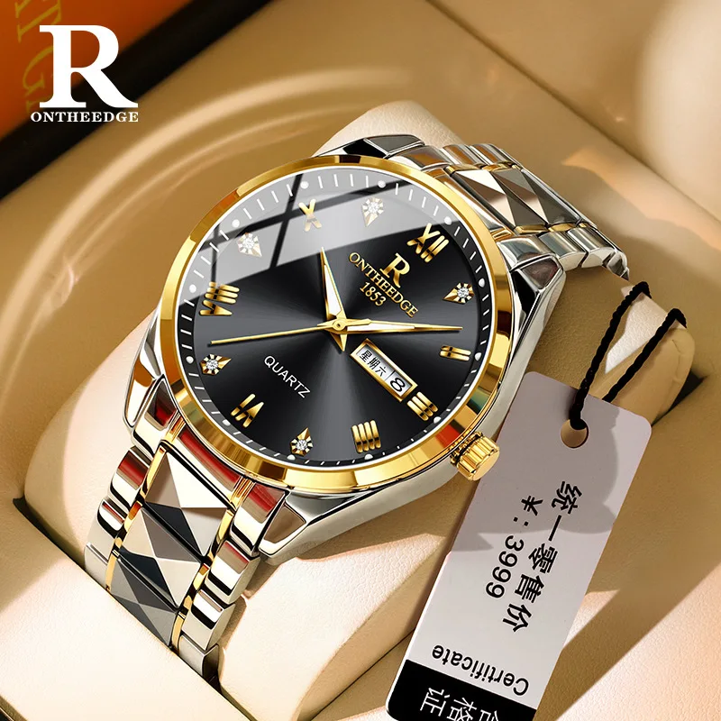 

ONTHEEDGE**New Gold Swiss Famous Watch Men's Steel Strap Men's Watch High-End Waterproof Quartz Watch