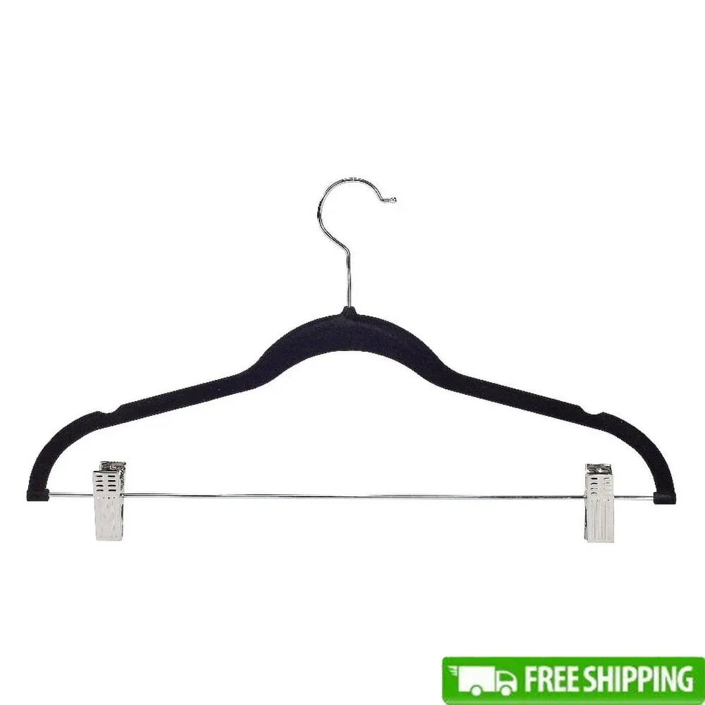 Perchas de terciopelo con clips para camisas y vestidos, perchas antideslizantes para ropa, paquete de 6 ganchos de metal de plástico duraderos, ahorro de espacio