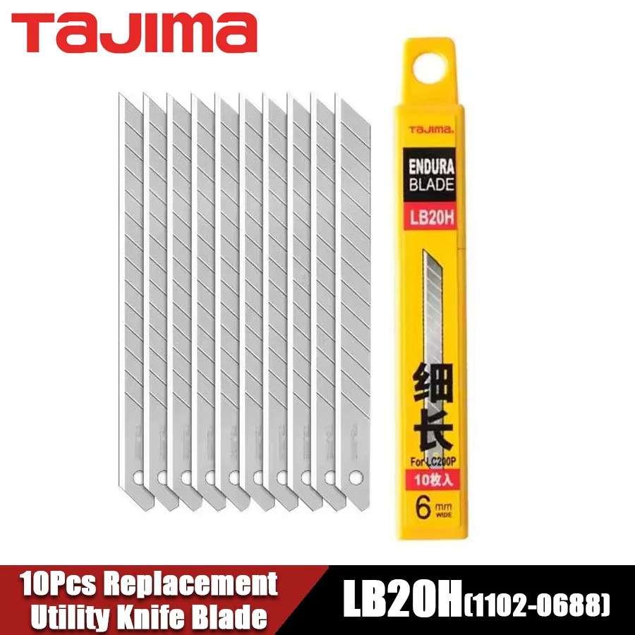 Tajima lb20h 10pcs 6mm-רחב סכין סכין כלי להב החלפת להב דק צורה slender כלי חותך אביזרים 1102-0688