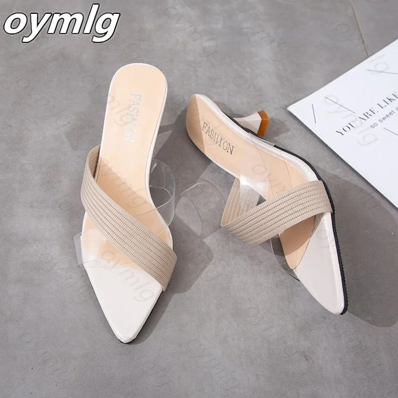 Pointed Toe wysokie obcasy klapki damskie Lady Slip On Casual galaretki buty letnie damskie sandały PVC przezroczyste buty z kryształkami kobieta