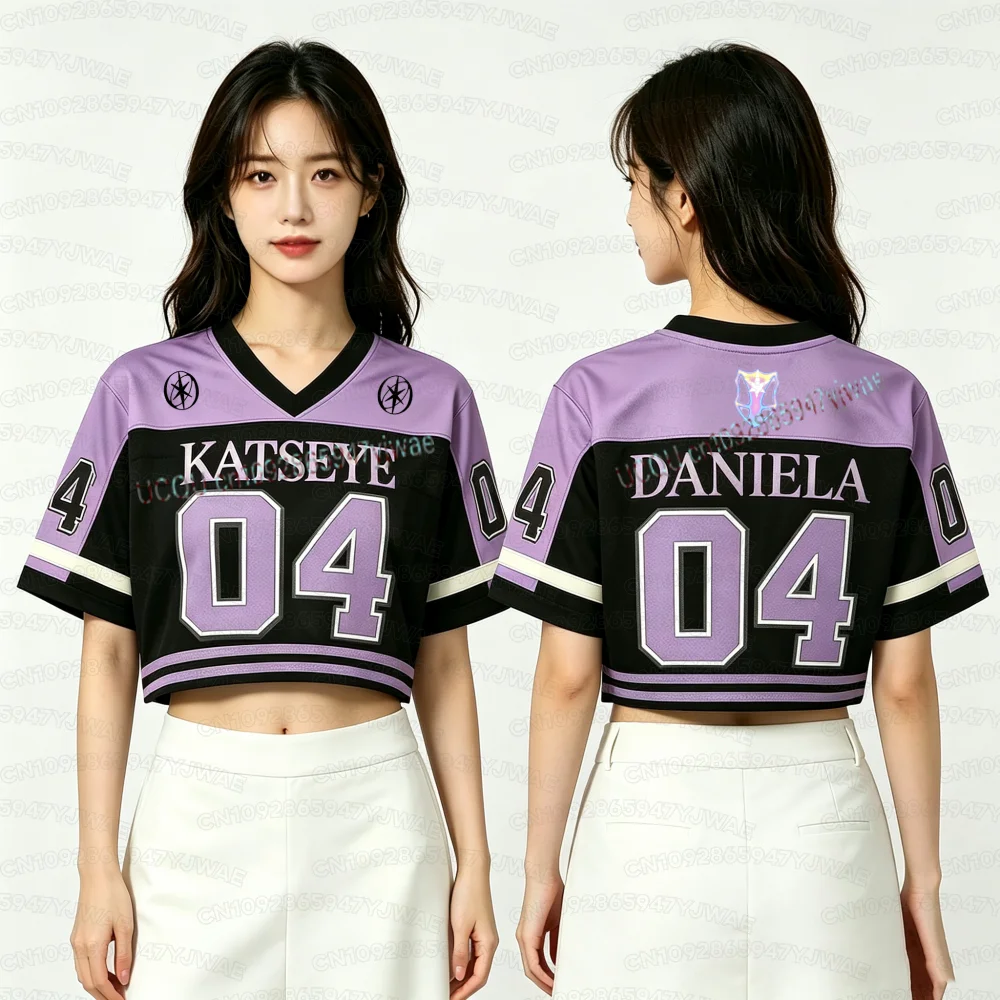 Sommer Damen Streetwear Yoonchae Lara&Sophia Daniela Fans Cheerleader Crop Top T-Shirt KATSEYE Konzert Unisex Trikot – Detail 3