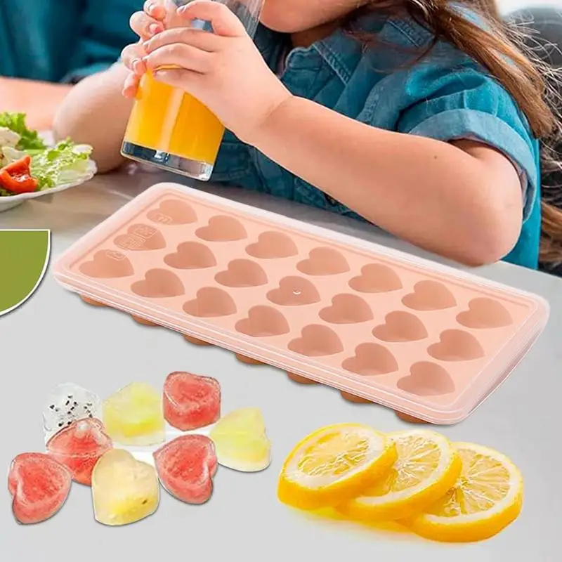 Heart-shaped Ice Cube Maker Tray  21 Grids Silicone Ice Cube Mold Household Food-grade Storage Ice Box Soft Candy Baking Mold