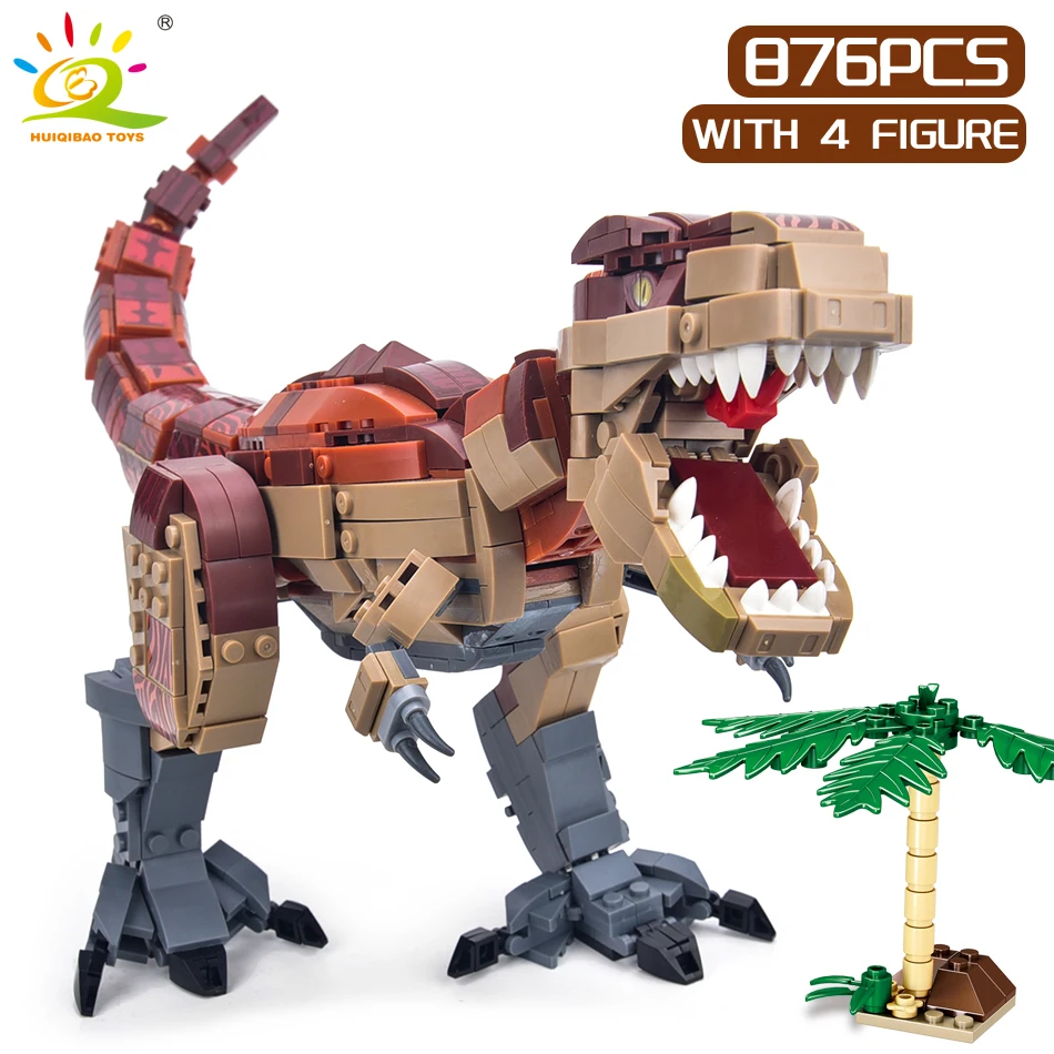 HUIQIBAO Jurassic Indominus Rex Dinosaur World Model Building Blocks City Triceratops Velociraptor Dino Park Bricks Children Toy