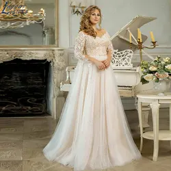 LAYOUT NICEB O-Neck A-Line Plus Size Bridal Gowns Full Sleeves Appliques Wedding Dresses Backless Tulle vestidos para mujer 2024