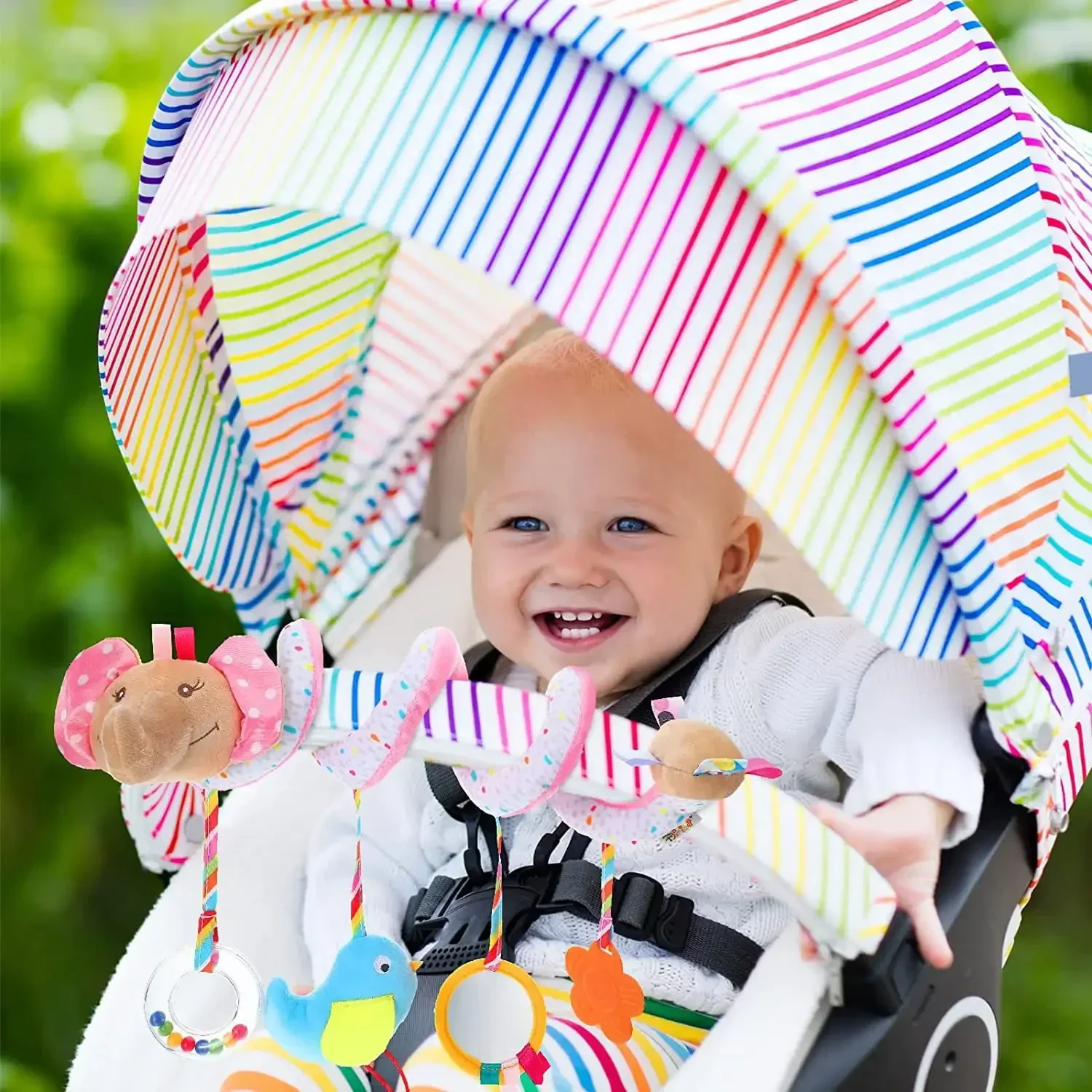 Zabawki do fotelika samochodowego Spiralna zabawka do fotelika dla niemowląt Zabawki do wózka dziecięcego Spiralna pluszowa zabawka do zawieszenia na łóżeczko do aktywizacji podczas podróży samochodem