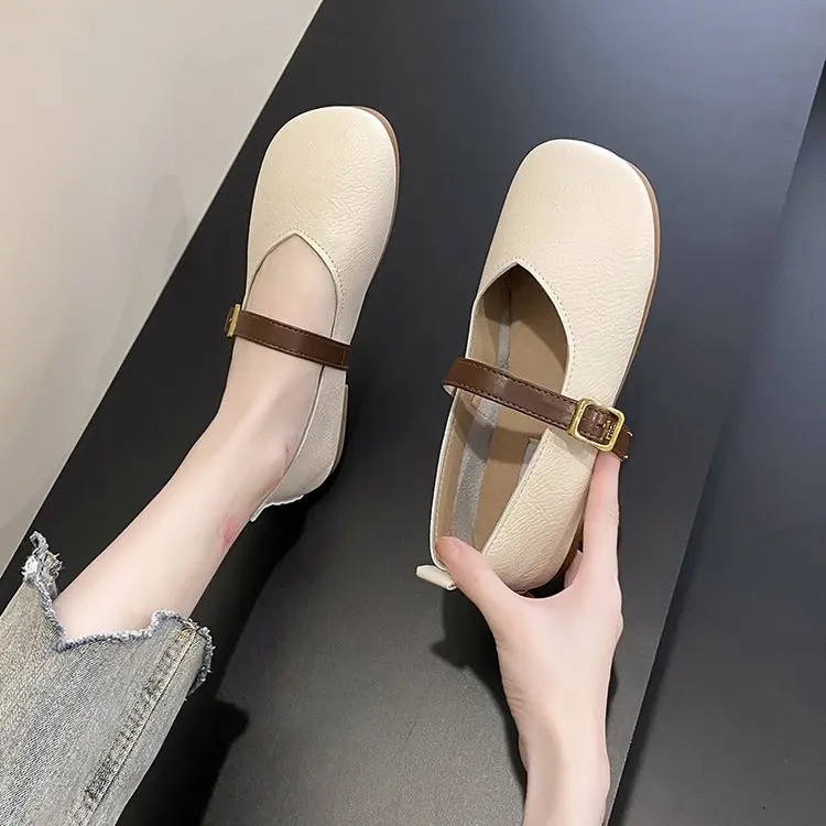 Moccasin Shoes Shallow Mouth Female Footwear Casual Sneaker Women\'s Heels Square Toe Soft Moccasins Grandma Dress On Heels Comfo