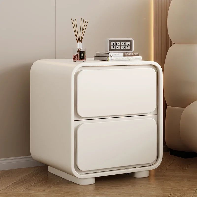 

wood industry cream wind bedside cabinet leather simple modern small bedroom solid wood bedside cabinet is