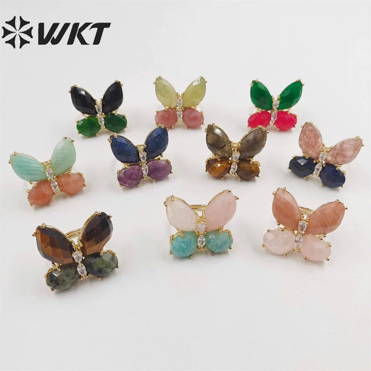 

WT-R464 WKT 2023 butterfly pendant natural gemstone fashion ring wedding party design ring trend jewelry celebrate hot sale