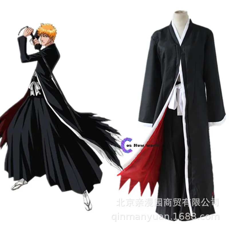 Anime orientalny japoński tradycyjny Kimono samuraj BLEACH Kurosaki Ichigo Cosplay kostiumy szata suknia ze słomkowymi sandałami