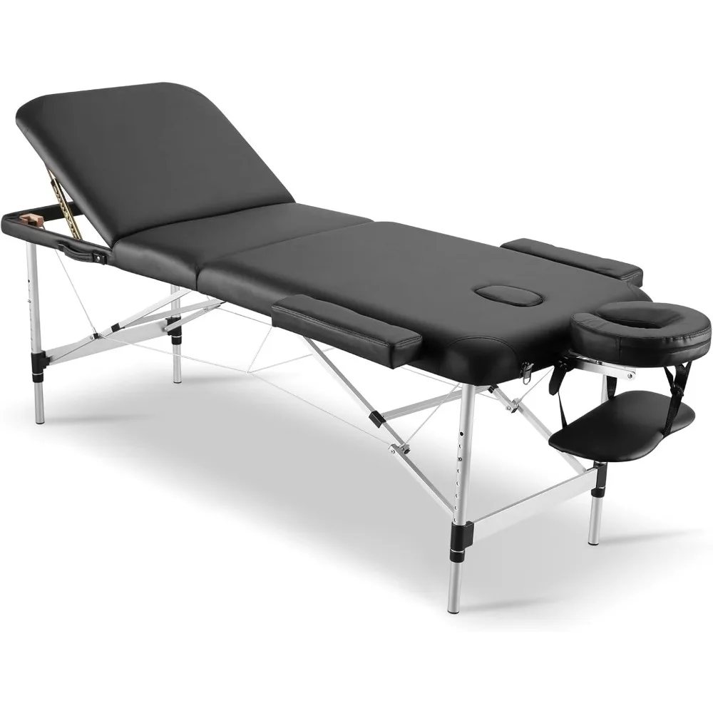 Careboda Professional Massage Table Foldable 28.7" Wide, Height Adjustable Aluminum Massage Bed 3 Fold with Headrest