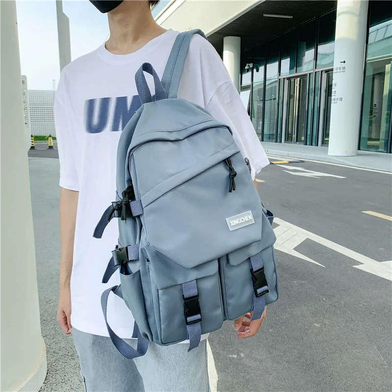 Multifunctional Teenager School Backpack Fashion Cool Nylon Pure Color Backpack Bag Boy Girls Casual Large Capacity Laptop Bag