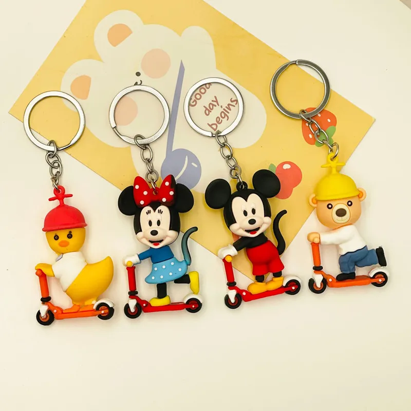 New Anime Mickey Mouse Skateboard  Keychain Kawaii Minnie Mouse Hoodie Keyring Cartoon Bag Key Pendant  Gifts