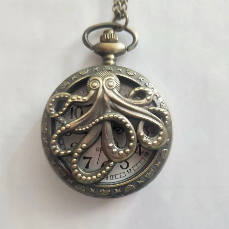 

2PCS Cool Octopus Design Hollow Mechanical Manual Pocket Watch Vintage Fashion Hand-Winding Pendant Pocket Clock Retro Gift Male