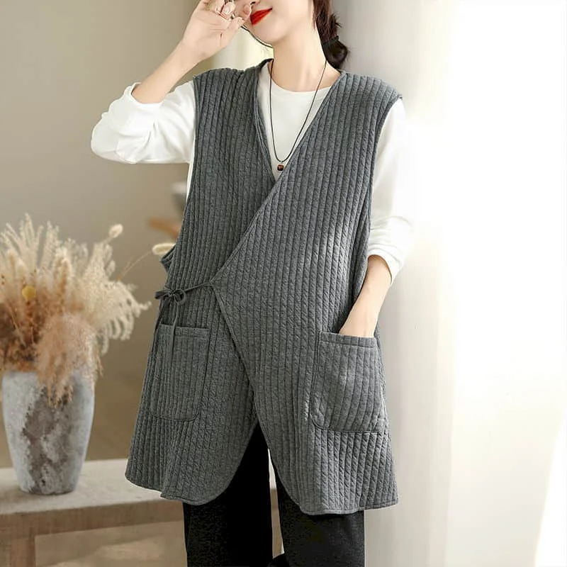 Waistcoats for Women 2026 Autumn Winter Lightweight Padded Vest Side Lace-up Mid-length Casual Sleeveless Cardigans Women Tops