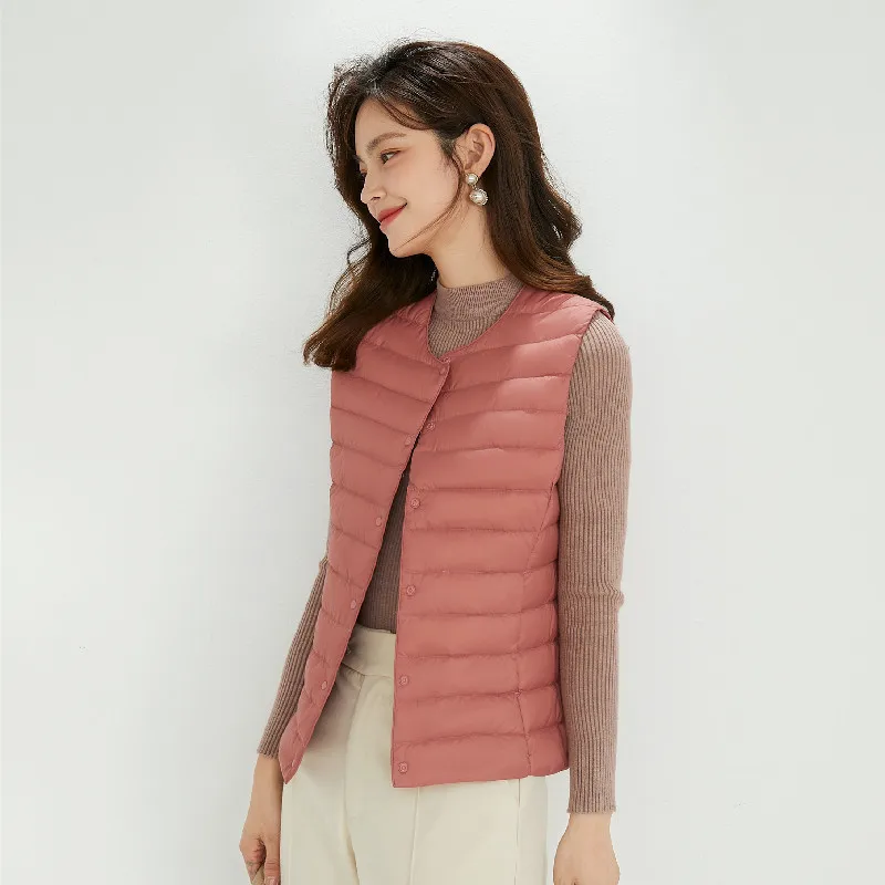 Two Wear Winter Women Down Vests Ultra Light White Duck Down Vest Coat Female Sleeveless Thin Waistcoat Jacket Short Tank Tops