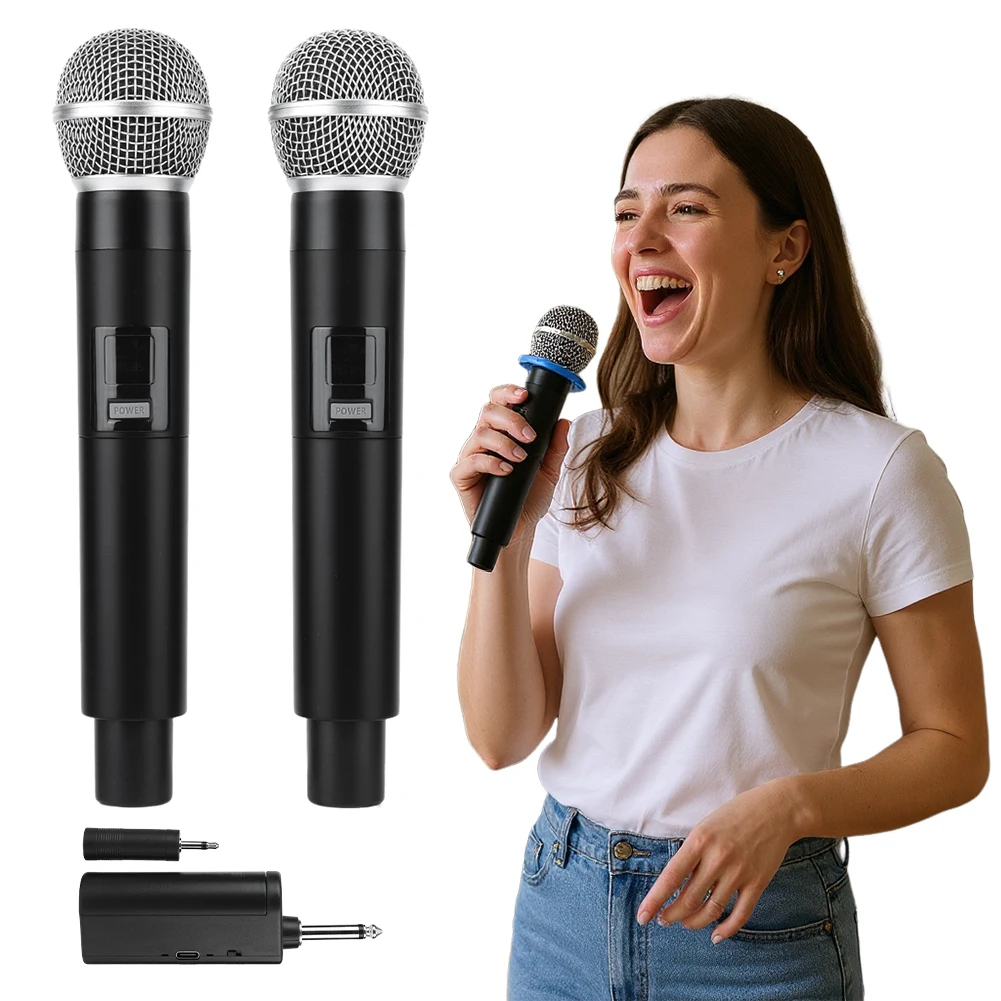 Handheld Microphone Rechargeable Karaoke Microphones with One-to-Two Chip Connection for Home KTV Speeches Churches DJs Weddings