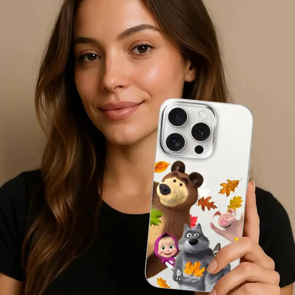 Masha And The Bear Phone Case For IPhone 17 16 15 14 Plus 13 12 11 Pro Max Phone Back Cover Transparent Shockproof Cover