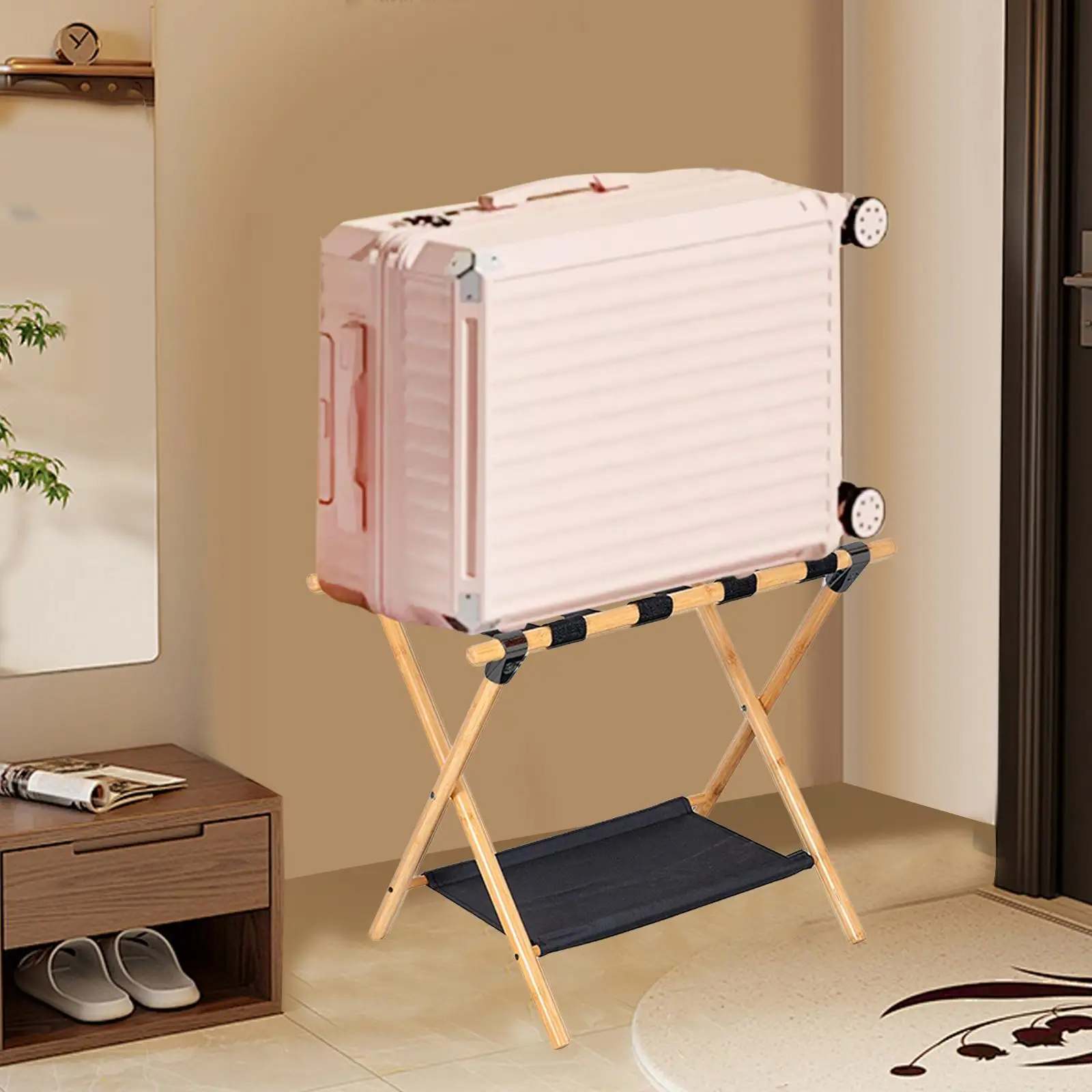 

Foldable Luggage Rack Suitcase Stand Multifunctional for Home Bedroom Double Tier Shelf Portable 64x42x52cm Luggage Stand
