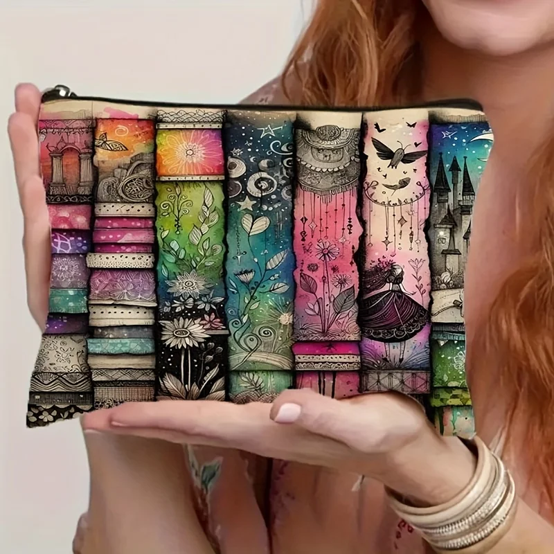 Artistic Floral & Castle Pattern Makeup Bag for Women | Durable Polyester, Non-Fading Zippered Cosmetic Pouch