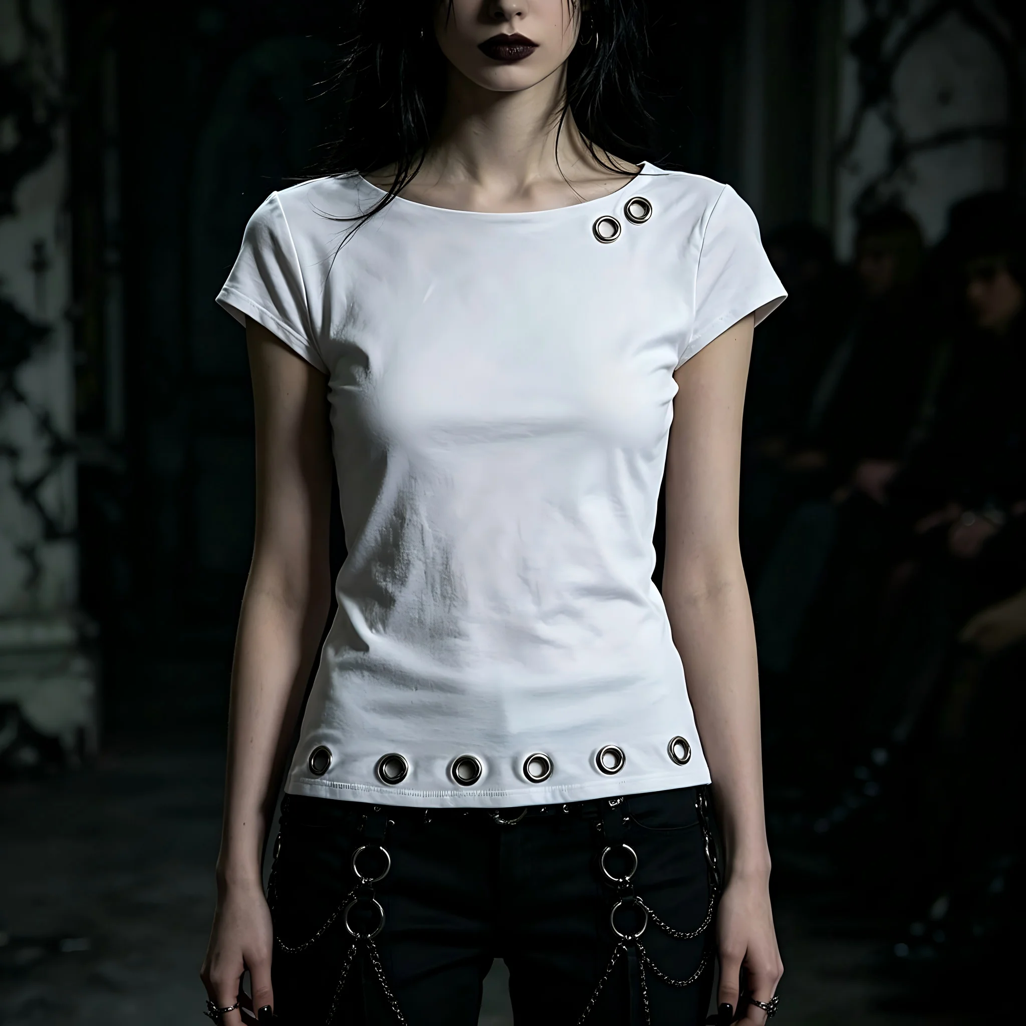 Retro Millennium Solid Color Women's T-shirt Slim Waist Sexy Spice Girl Style Metal Decoration Short Spring Summer 2026 New