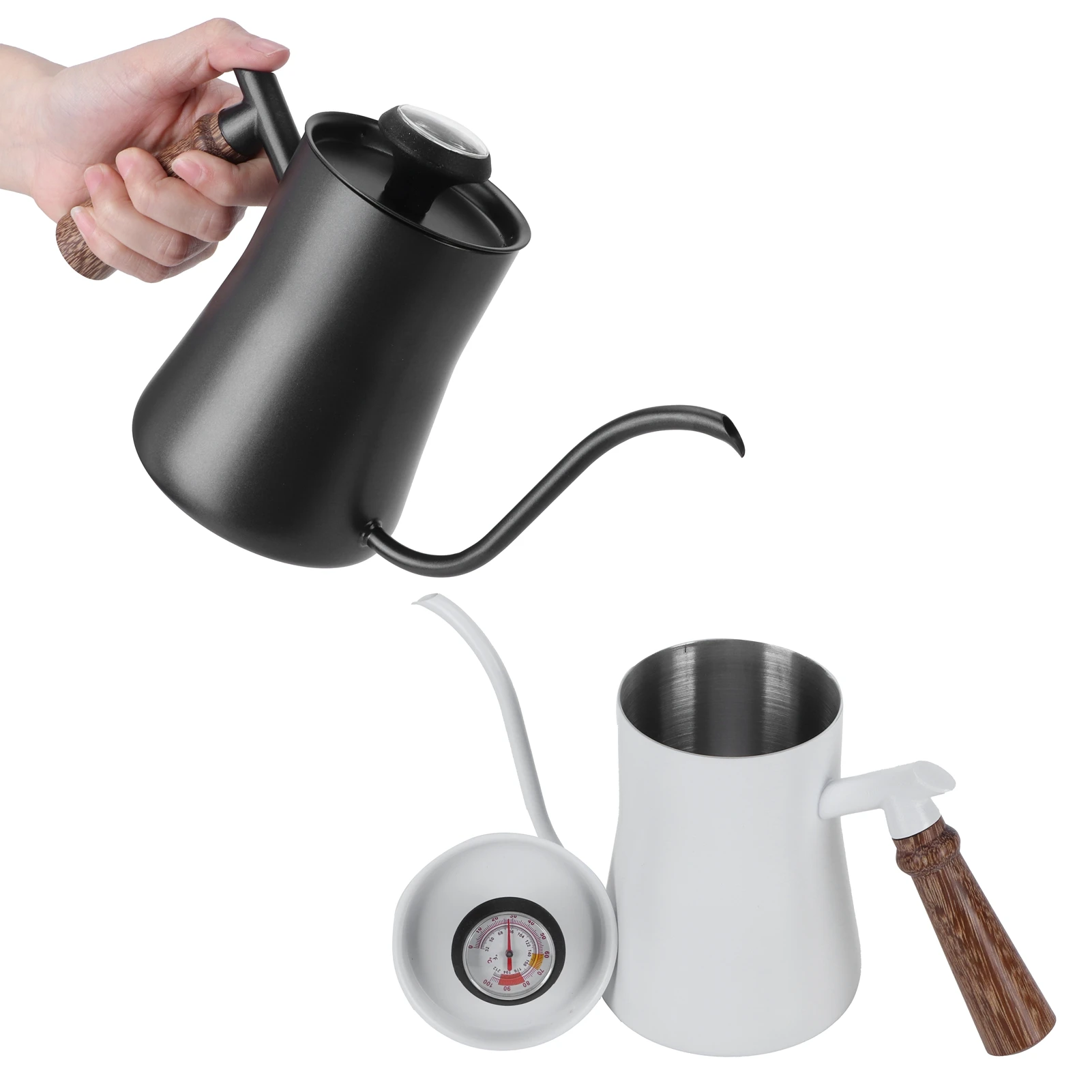 650ml Stainless Steel Coffee Pot Drip Coffee Maker Thermometer Coffee Kettle Gooseneck Coffee Pot for Coffee and Tea