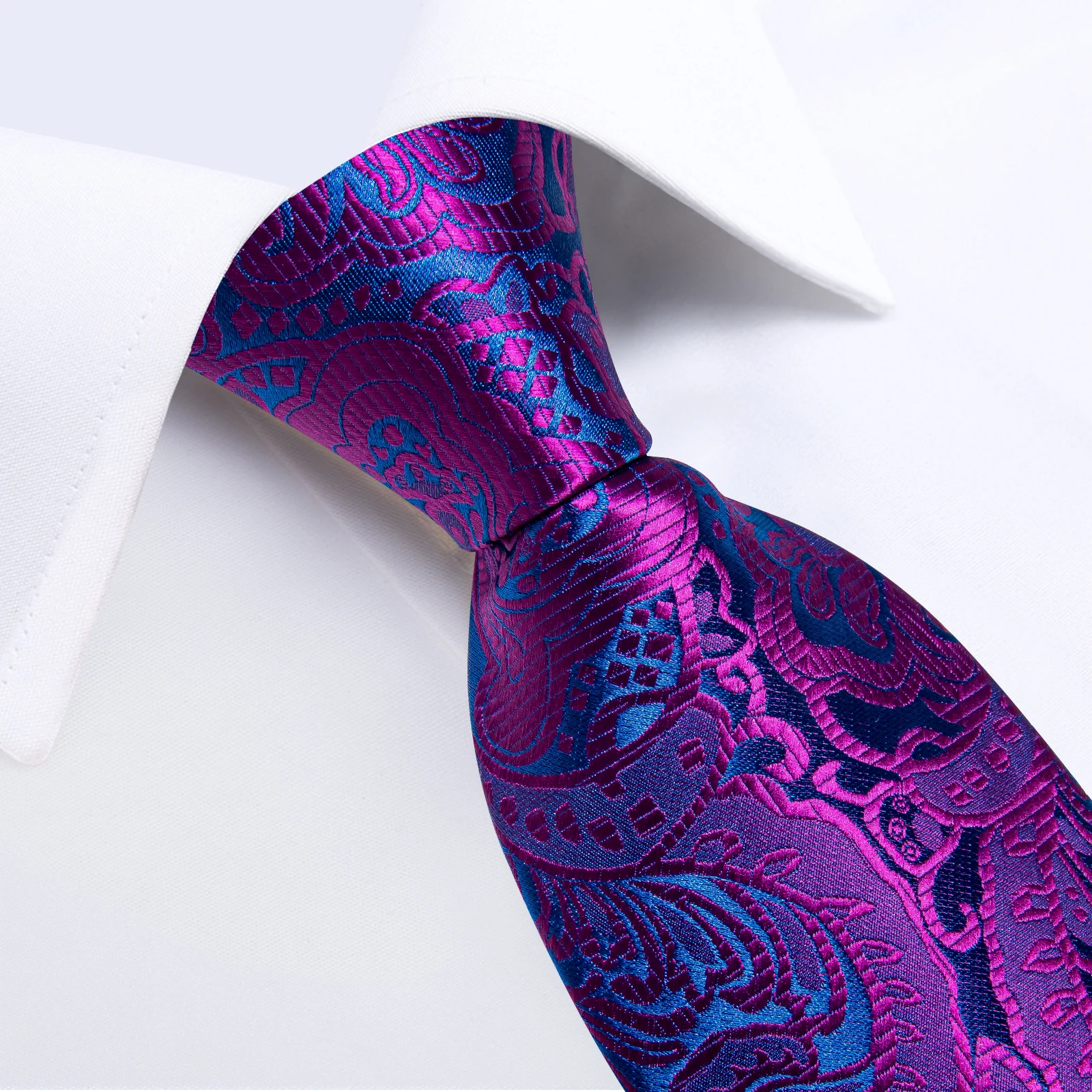 Luxuriöses Lila Paisley-Muster Herren-Krawatten-Set mit Taschentuch und Manschettenknöpfen, 8 cm, Hochzeits- und Party-Accessoires, Geschenk für den Ehemann – Detail 7