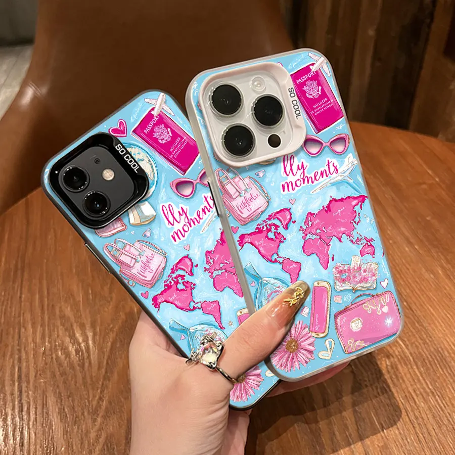 Telefono da sogno di viaggio nel mondo a tema rosa per iPhone da 17 a 11 Pro Max Plus