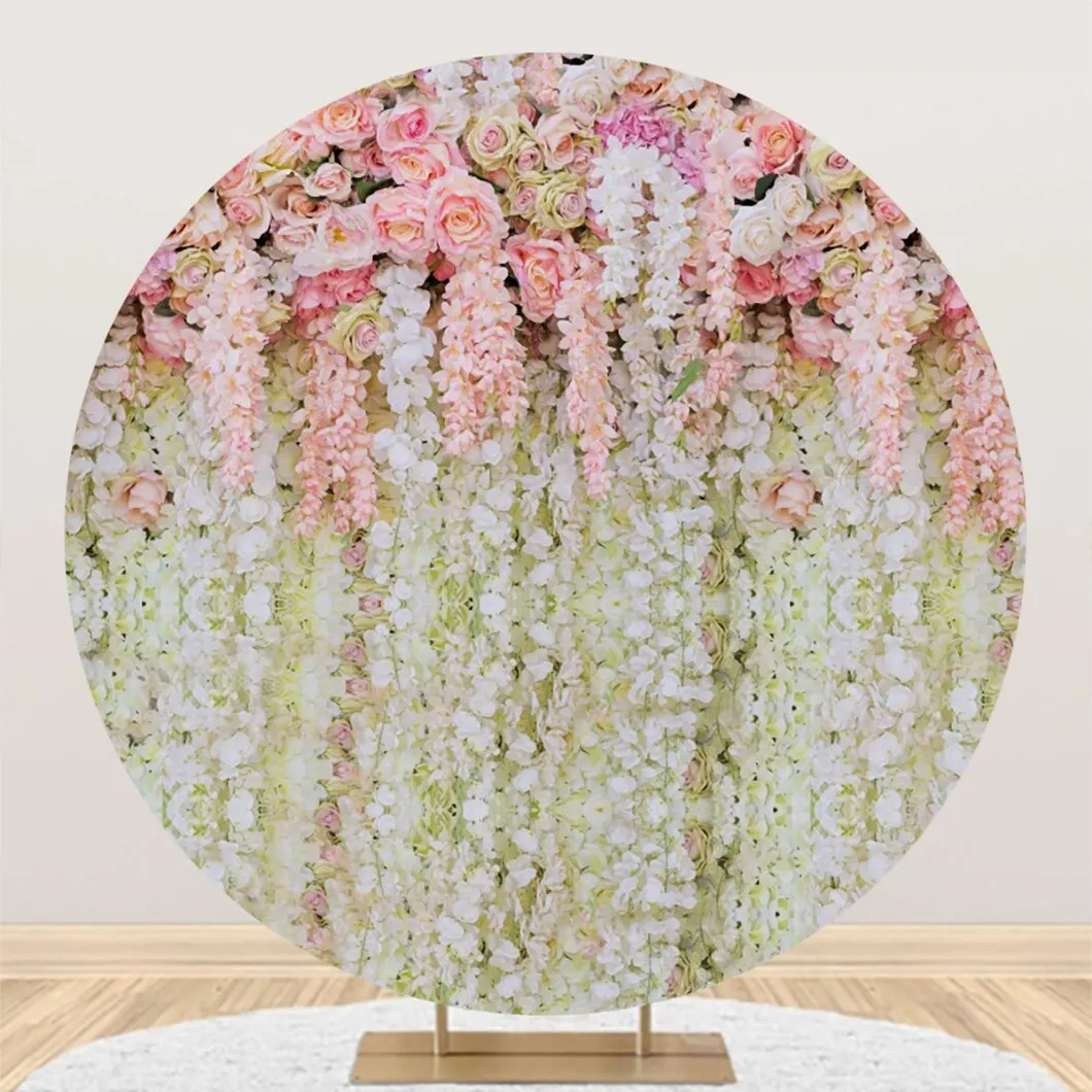 Round Wedding Background Photography Flower Wall Bridal Shower Mr & Mrs Engaged Ceremony Party Circular Photocall Backdrop