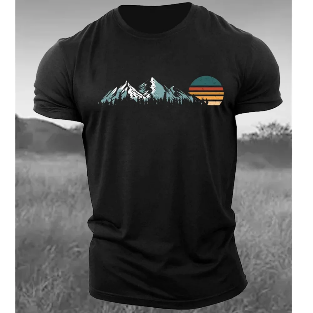 2023 T-Shirt For Men Mountain Pattern 3d Print Men\'S T Shirt Loose Oversized-Shirt Fashion Top Sport Tees Street Casual Clothing