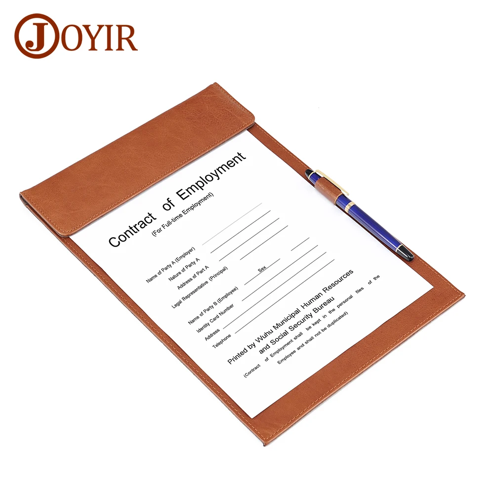 JOYIR High Quality Genuine Cow Leather Clipboard A4 Writing Pad for School Business Office A4 Document Padfolio File Folder