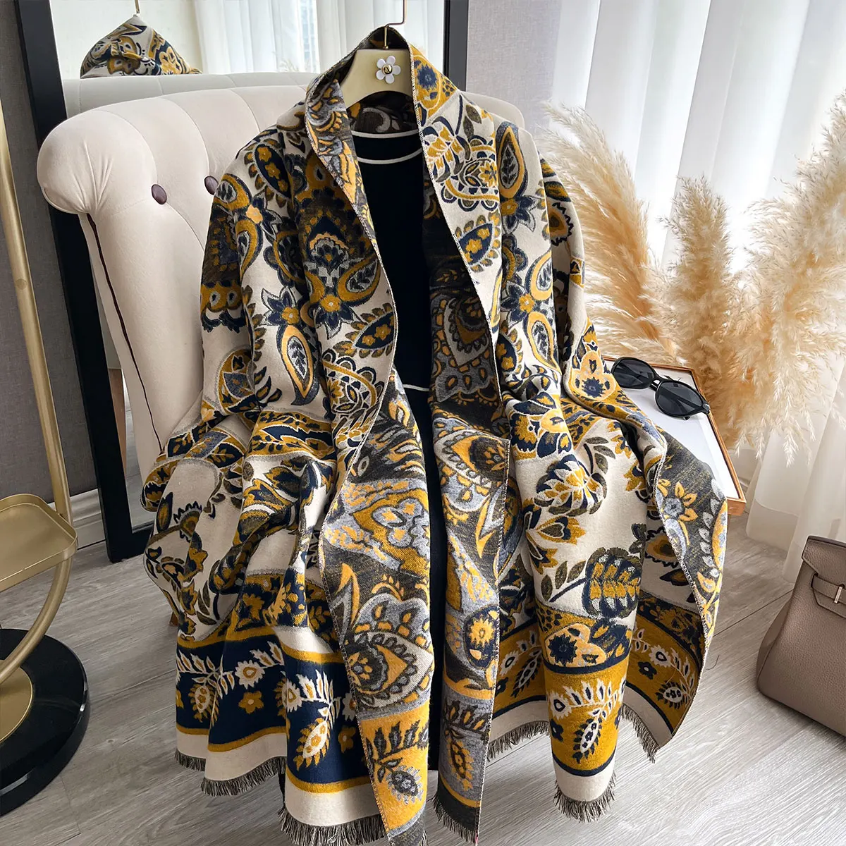 

Новинка 2025 года, женский роскошный шарф из пашмины в национальном стиле, теплая осенне-зимняя шаль с принтом, женский платок Bufanda