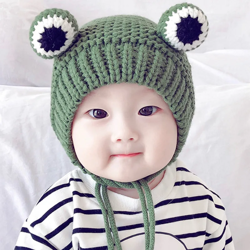 1 Piece Winter Autumn Knitted Cartoon Frog Hat Crochet Baby Hat Girl Boy Children Beanie Infant Sweater Knit Clothes Accessories